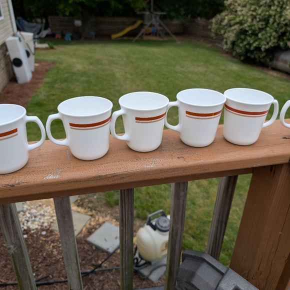 1970s Vintage CorningWare Cinnamon Chestnut D handle Striped Coffee Tea Mugs - Picture 5 of 6